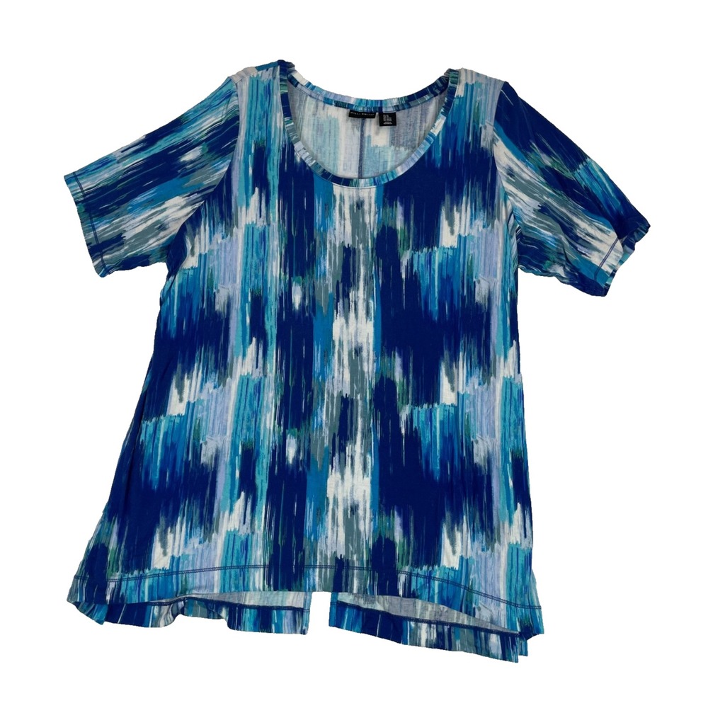 Willi Smith Womens‎ Short Sleeve Knit Top Pullover Shirt  Size 2X Blue Abstract